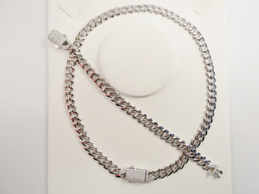 14k white gold color tone Monaco set necklace and bracelet over real 925 sterling silver