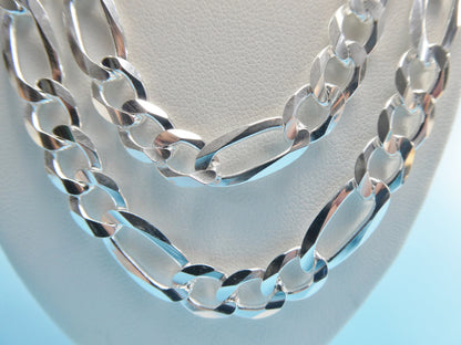Real 925 Sterling Silver 7.5mm Italian Concave Figaro Solid Chain Lobster Lock Clasp