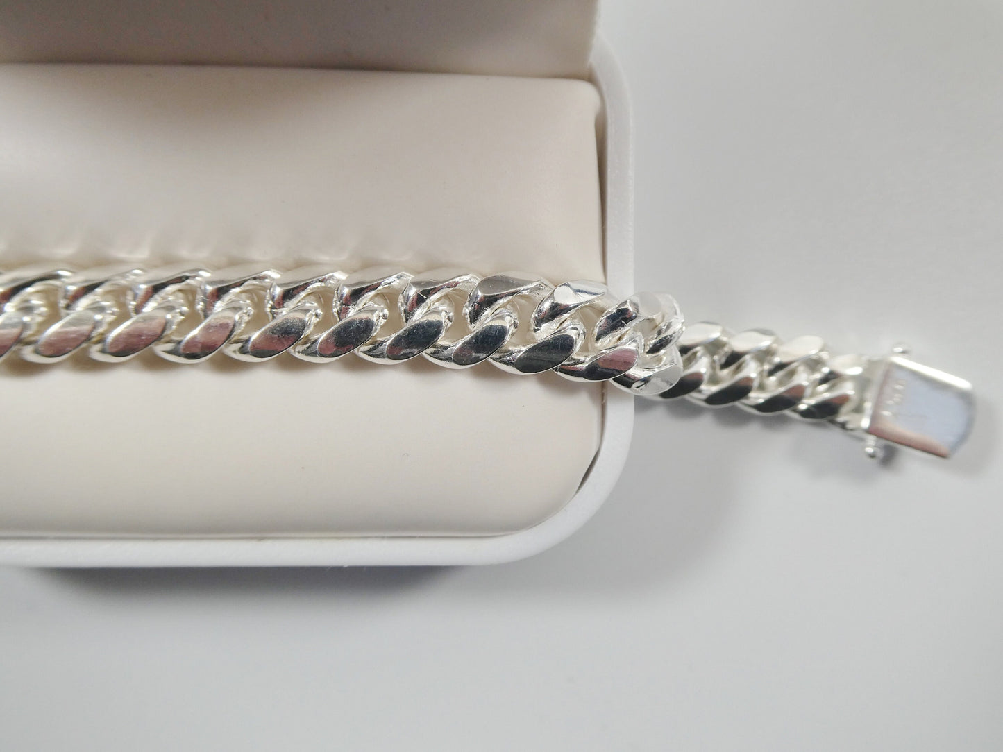 9mm real Miami link solid 925 sterling silver men bracelet safety box lock