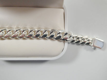 9mm Real Miami Link Solid 925 Sterling Silver Men Bracelet Safety Box Lock