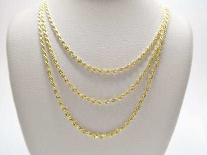 Real 14k Solid Yellow Gold Rope Chain Women Men Necklace