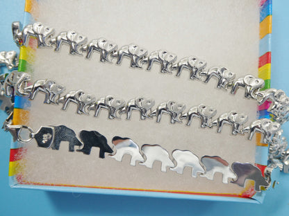 Real 925 Sterling Silver Elephant Stampato Set /Necklace/Bracelet 14k White Gold Color Finish