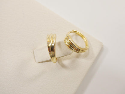 Real 10k Solid Yellow Gold Designer Hoop Huggie Earrings