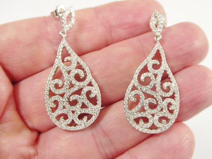 Real 925 Sterling Silver Micro Pave Setting 14k White Gold Color Finish Drop Earrings