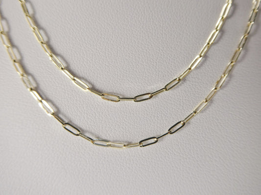 14k real solid yellow gold tiny small 2mm paperclip chain necklace