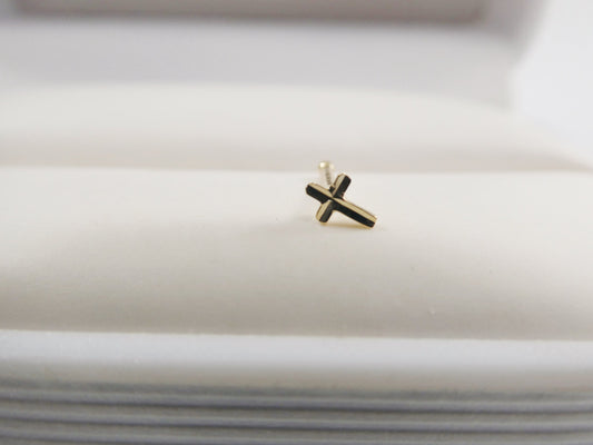 14k real solid yellow gold diamond cut cross nose ring