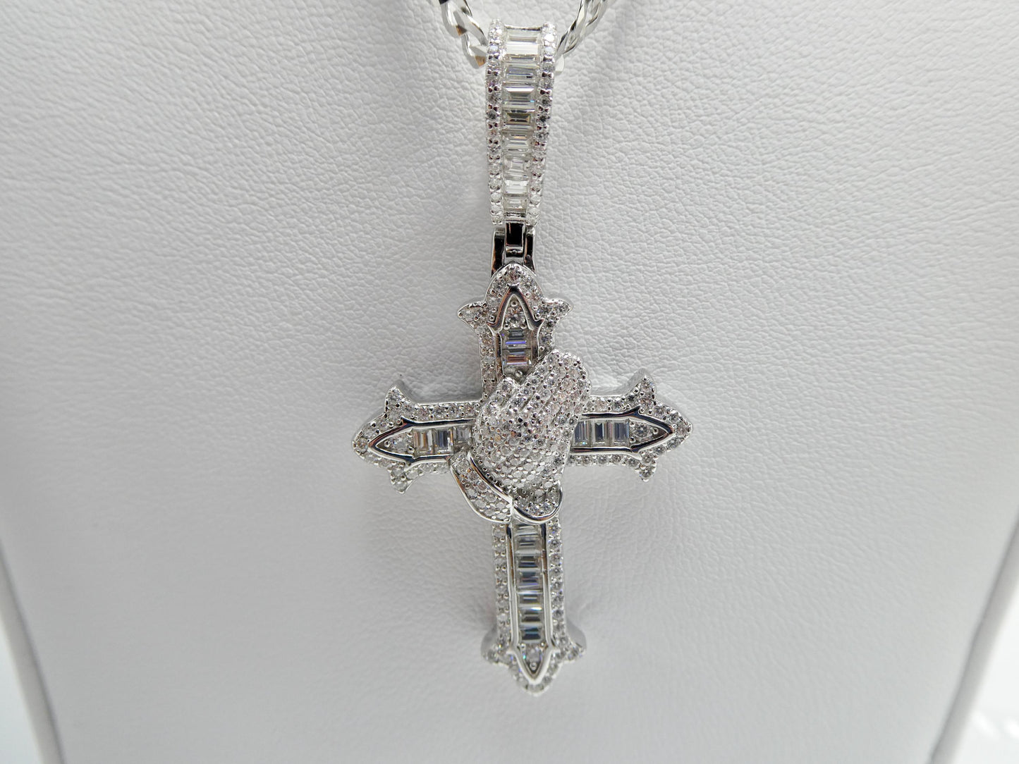 real 925 sterling silver 22 inch flat chain and moissanite cross pendent charm