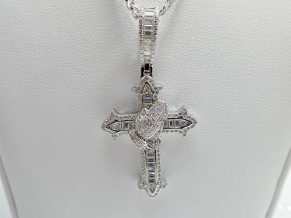 Real 925 Sterling Silver 22 Inch Flat Chain and Moissanite Cross Pendent Charm