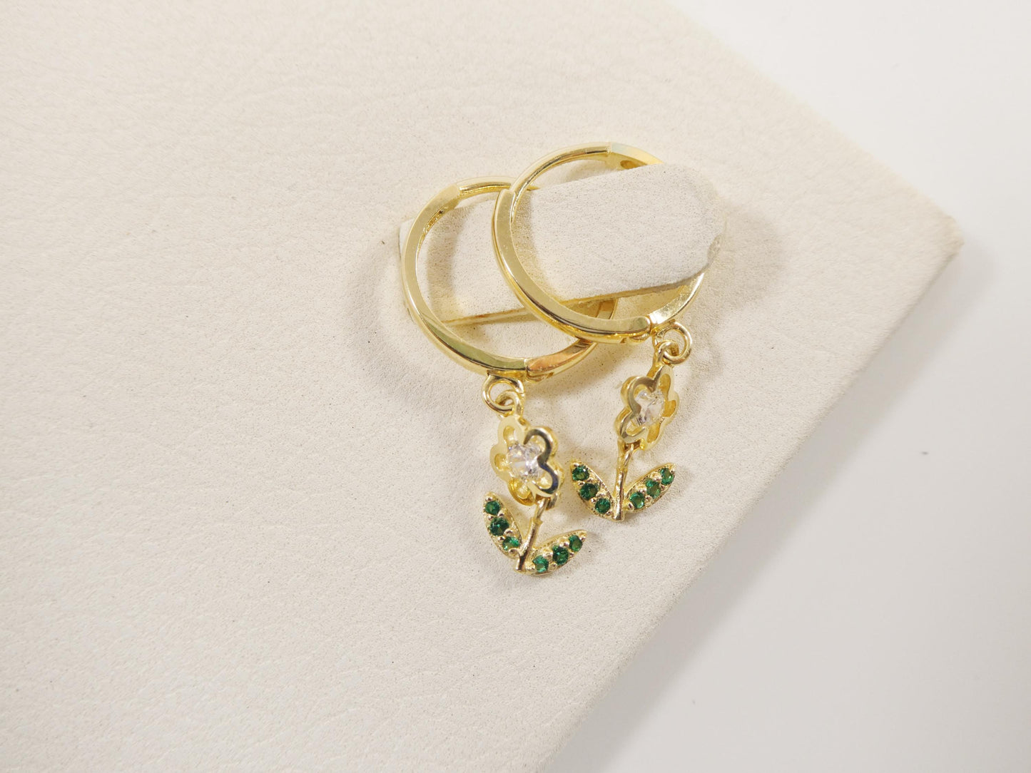 real 10k solid yellow gold drop leaf huggie earrings