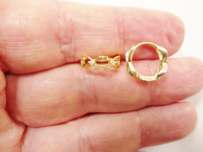 Real 10k Solid Yellow Gold Designer Hoop Huggie Earrings
