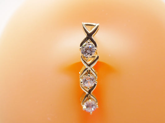 14k real solid yellow gold xoxo belly button dangle ring piercing