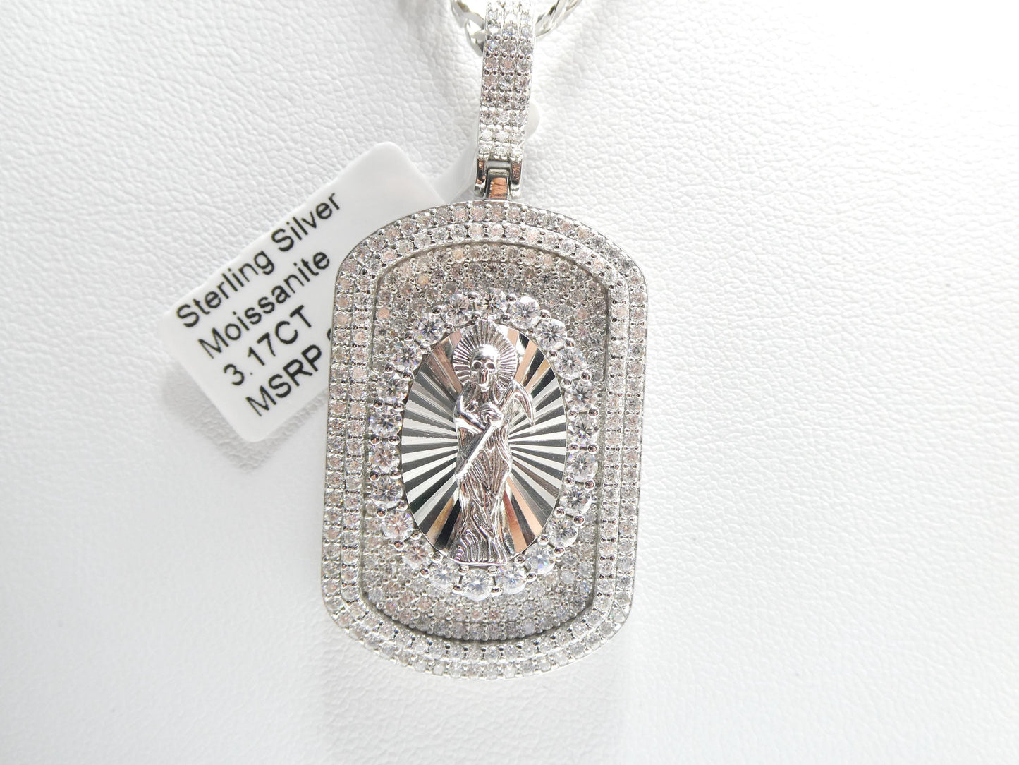 Sterling Silver Santa Muerte Medallion with Moissanite stone