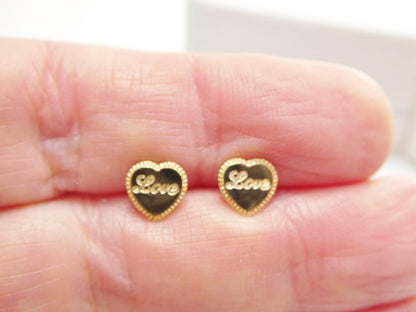 Real 10k Solid Yellow Gold Heart Love Push Post Earrings