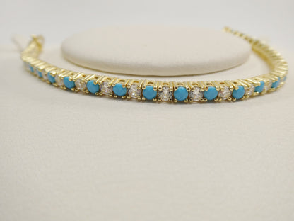 3mm 7 Inch Turquois Tennis Bracelet Real 925 Sterling Silver