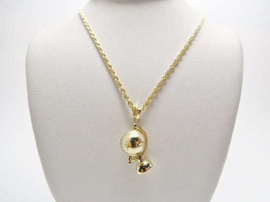 14k real solid yellow gold globe pendent and robe necklace