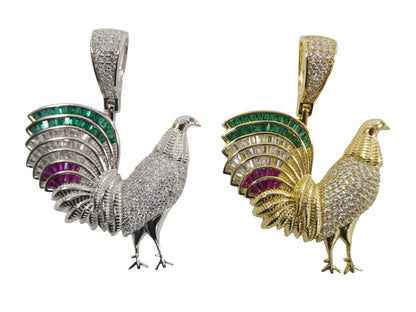 Real 925 Sterling Silver Colorfully Large Rooster Pendent