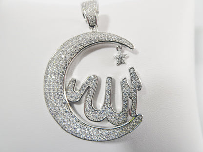 Real 925 Sterling Silver Large Muslim Allah Pendent Charm