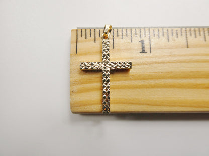 14k Real Solid Yellow Gold Diamond Cut Cross Pendent and Robe Necklace