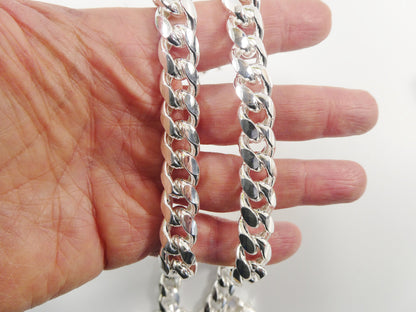 Real 12mm 925 Sterling Silver Miami Semi Solid Link Chain Box Lock Clasp
