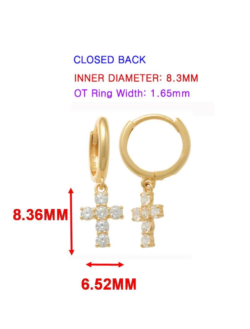 real 10k solid yellow gold cross dropping hoop huggie earrings