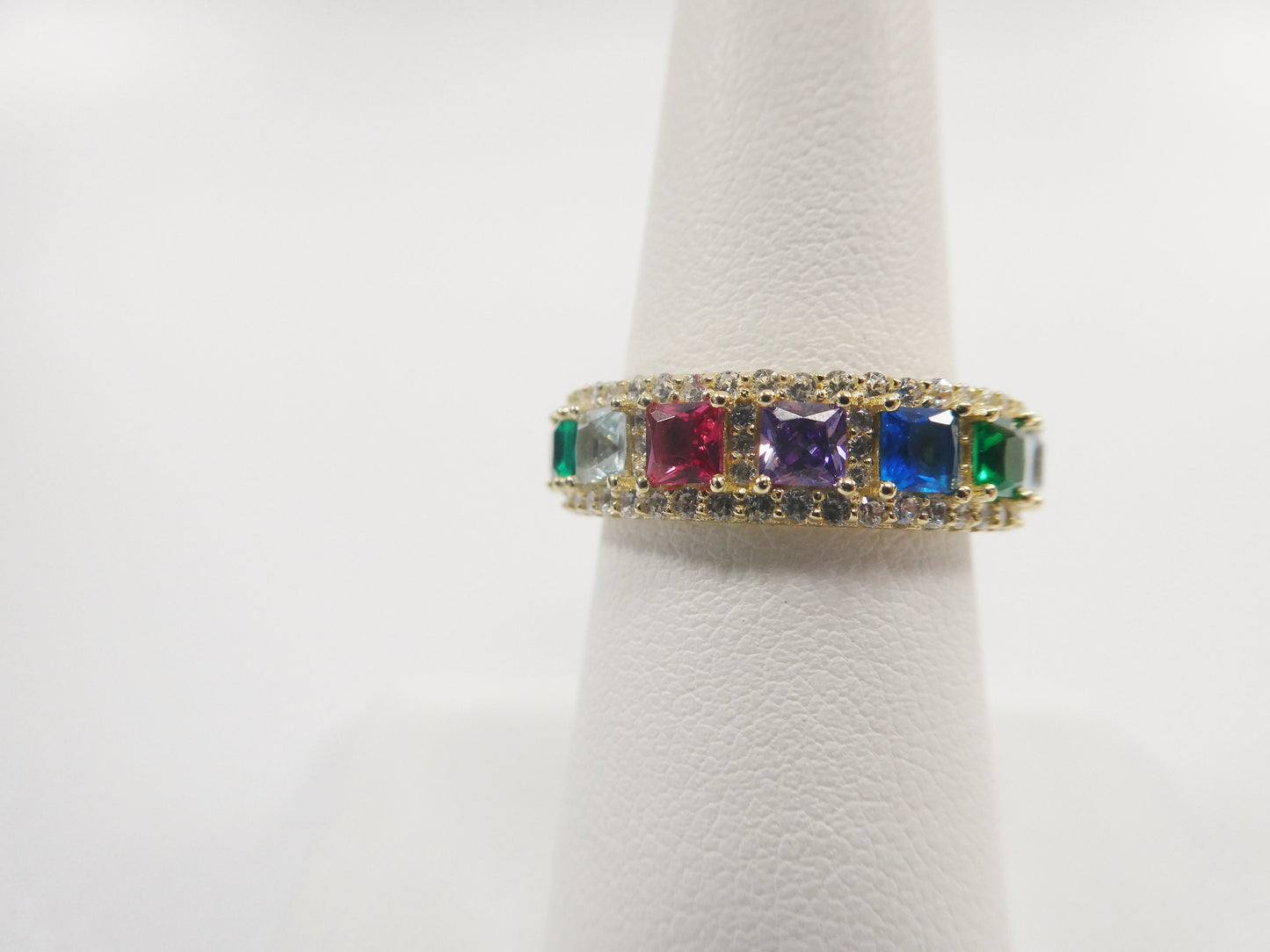 Sterling Silver Anniversary Band, Rainbow Multi Color Ring