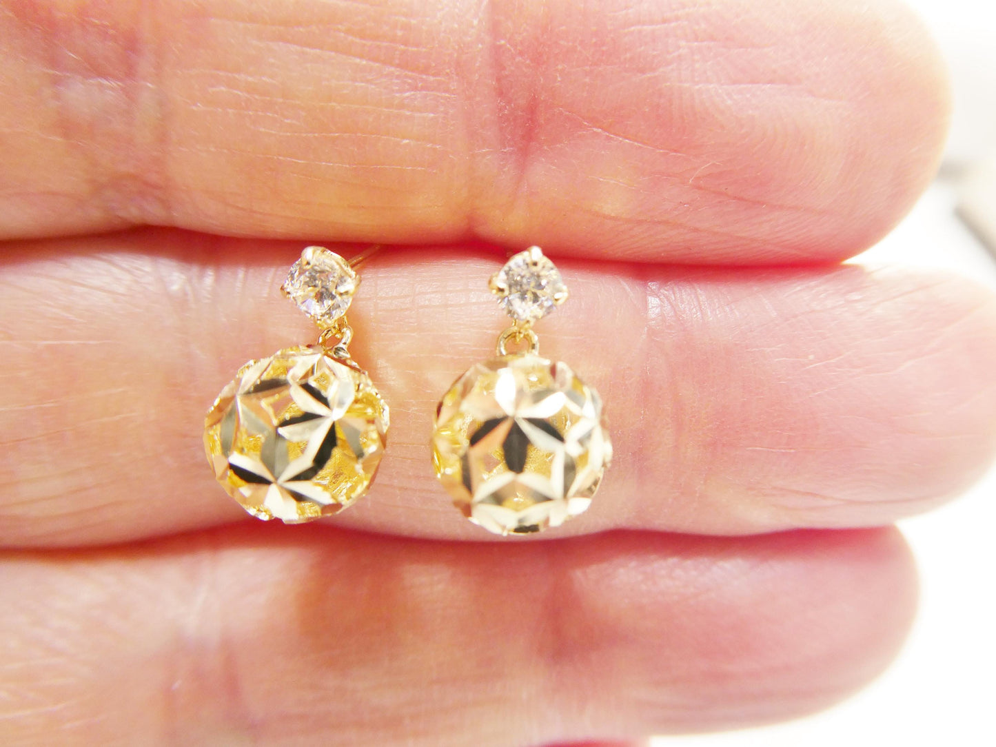real 10k solid yellow gold ball drop push post earrings