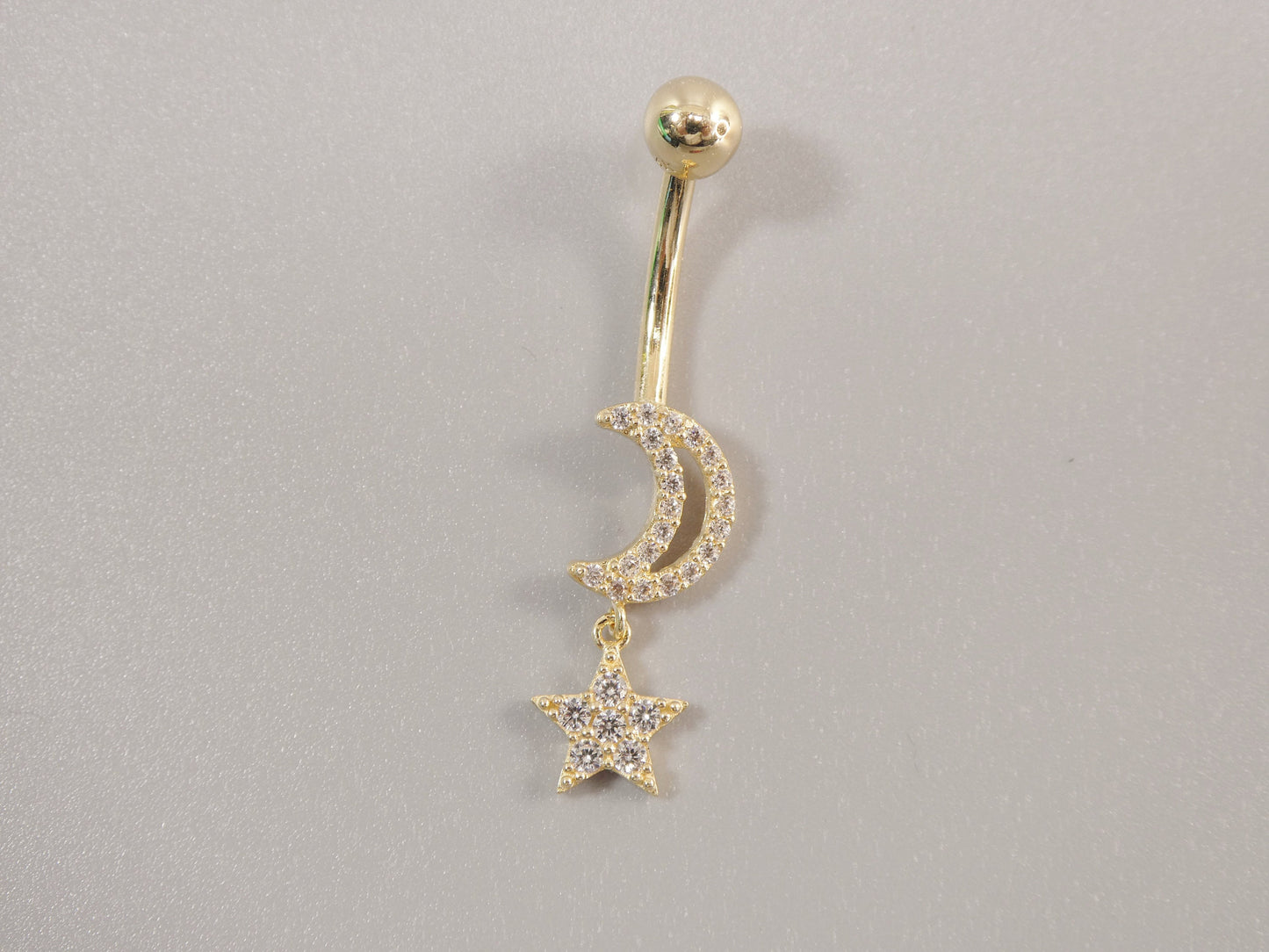 14k real solid yellow gold moon and star belly button ring piercing