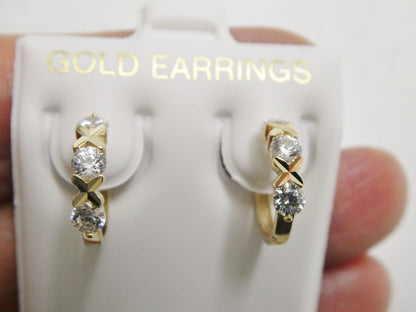 Real 10k Solid Yellow Gold XO Hoop Huggie Earrings