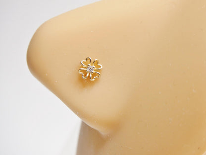 14k Real Solid Yellow Gold Flower Nose Rings