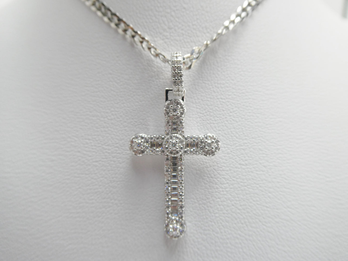 real 925 sterling silver 18 inch flat chain and moissanite cross pendent charm