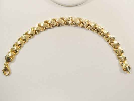 real 925 sterling silver stampato X bracelet 14k yellow gold finish