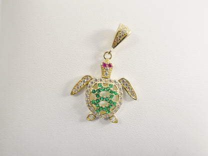 14k Real Solid Yellow Gold Turtle Charm Pendant