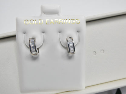 Real 10k Solid Yellow Gold Baguette Huggie Hoop Earrings