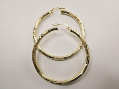 10k Real Solid Yellow Gold Diamond Cut Hoop Earrings