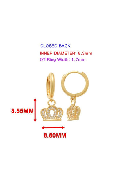 Real 10k Solid Yellow Gold Crown Hoop Huggie Earring