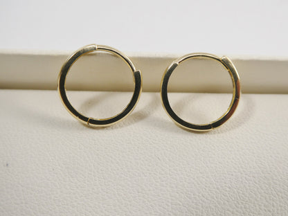 Real 10k Solid Yellow Gold 13.4mm High Polish Plain Hoop Huggie Earrings