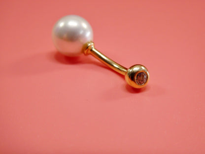 14k Real Solid Yellow Gold Freshwater Pearl Belly Button Ring Piercing