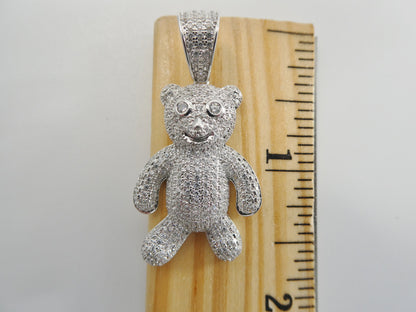 Real 925 Sterling Silver Teddy Bear Pendent and 2mm 18 Inch Moon Cut Chain