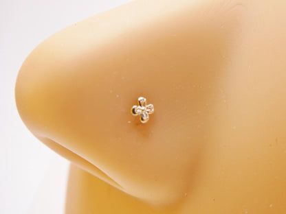 14k Real Solid Yellow Gold Tiny Floral Stud Nose Ring