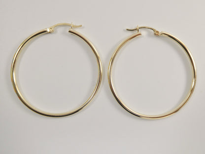 Real 10k Solid Yellow Gold Plain High Polish 40mm Hoop Earrings
