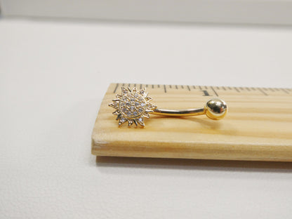 14k Real Solid Yellow Gold Sun Belly Button Ring Piercing