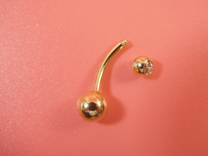14k Real Solid Yellow Gold High Polish Ball Belly Button Ring Piercing