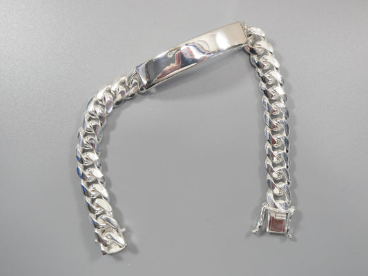 9 inch real 925 sterling silver heavy solid curb men ID bracelet