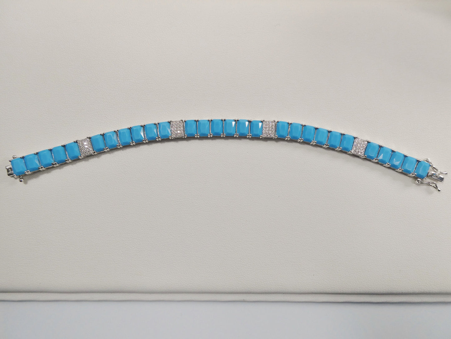7 inch real 925 sterling silver rectangle turquoise tennis bracelet