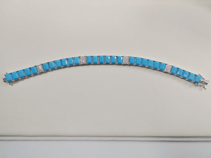 7 inch Real 925 Sterling Silver Rectangle Turquoise Tennis Bracelet