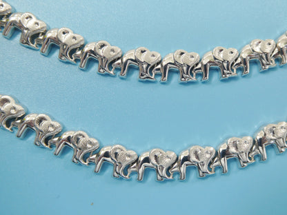 Real 925 Sterling Silver Elephant Stampato Set /Necklace/Bracelet 14k White Gold Color Finish