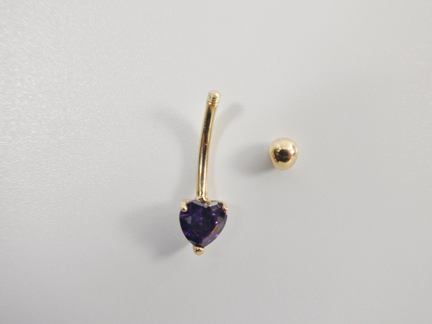 14k real solid yellow gold 6mm heart amethyst stone belly button ring piercing