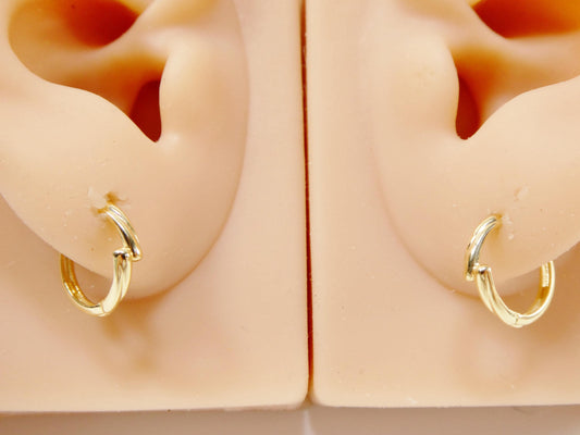 real 10k solid yellow gold designer hoop huggie earrings