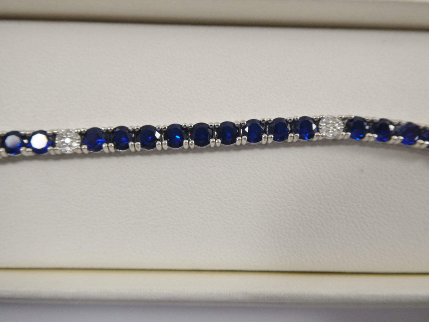 Real 925 sterling silver sapphire spinel tennis bracelet box lock clasp