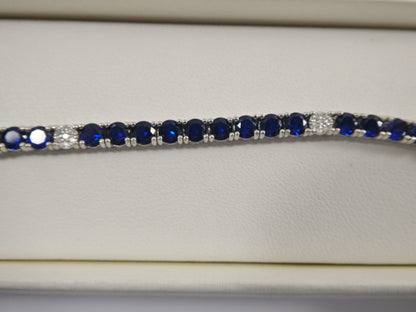 Real 925 Sterling Silver Sapphire Spinel Tennis Bracelet Box Lock Clasp